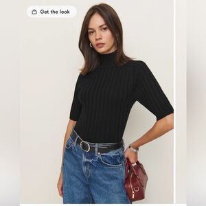Reformation Margoax Regenerative Merino Mock Neck Sweater Black-Size XS (unworn)
